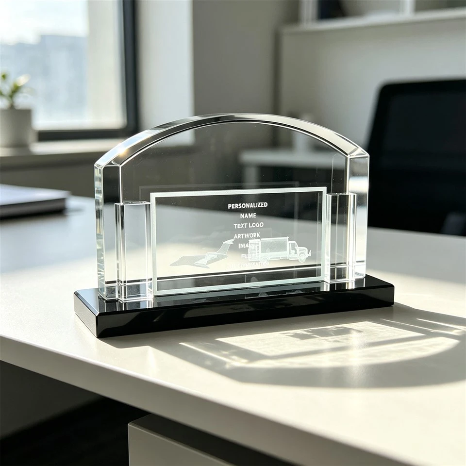 Benutzerdefinierte Bogen-Kristallglas-Schreibtisch-Trophäe