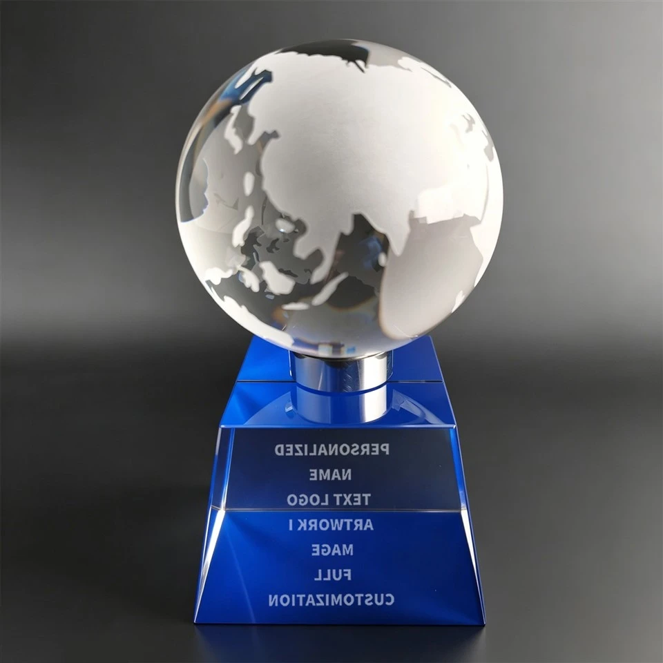 Globe Crystal Trophy Blue Base Award high quality